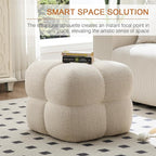 Zesthouse Square Pouf Ottoman Footstool, Modern Ottoman Coffee Table for Living Room, Beige Linen Stool Foot Rest, Upholstered Poofy Stool for Couch, Cute Vanity Chair Backless for Makeup Room Bedroom