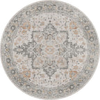 GENIMO 8FT Round Area Rugs for Living Room, Circle Rugs Machine Washable Low Pile, Chenille Non Slip Vintage Rug for Bedroom, Dining Room, Home Office, Light Taupe Brown