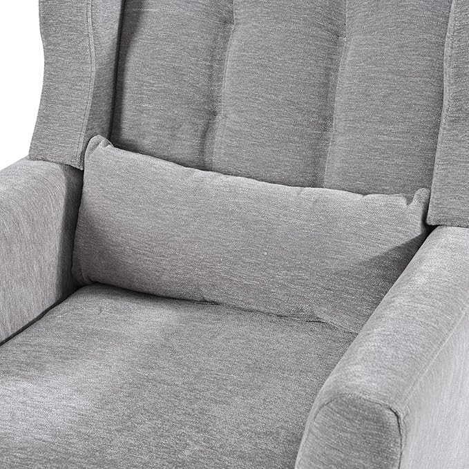 Accent Chair, Comfy Upholstered Living Room Chairs with High Tufted Backrest and Pillow, Wingback Reading Chair with Solid Wood Legs for Bedroom/Office, Chenille Fabric, Grey