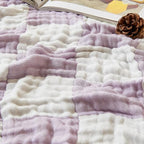 EMME Checkered Cotton Blanket Queen Size for Bed Soft Large Muslin Bed Blankets 80"x90" Lightweight Breathable Cooling All Season, Lavender