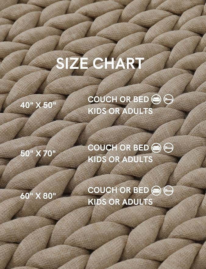 YnM Chunky Throw Blanket, Medium-Weight, Hand Knitted, Skin Friendly, Ventilated and Breathable, Machine Washable, Home Décor Piece for Couch, Sofa and Bed (Beige, 40x50 Inch)