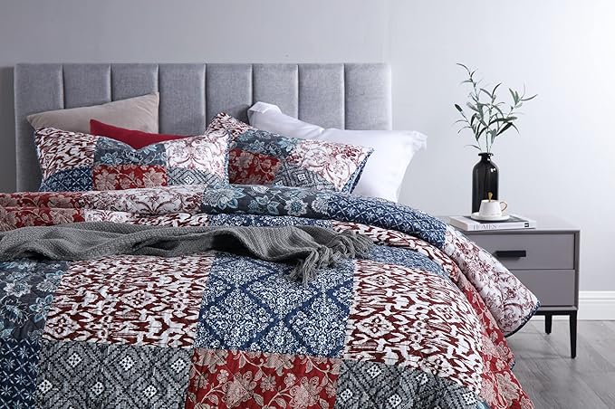 Yvooxny Quilts Queen Size 3-Piece Quilt Set Real Patchwork Bedspread Coverlet Set Quilted Bedding Set with Pillowcases for All Seasons, Farmhouse Bohemian Style