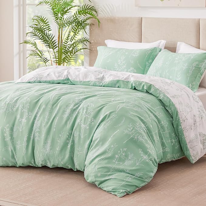 Love's cabin Sage Green Comforter Set Twin - Twin XL Size Comforter Set Dorm Bedding, 2 Pieces Cute Floral Bedding for Women, Soft Reversible Flowers Comforter, 1 Comforter & 1 Pillow Sham