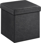 SONGMICS MAZIE Collection - 15 Inches Ottoman with Storage, Footstool, Storage Ottoman, Load 660 lb, for Dorm, Living Room, Bedroom, Synthetic Leather, Black ULSF101