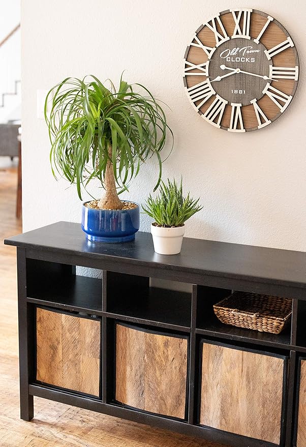 30" Rustic Farmhouse Roman Wooden Wall Clock Silver Hands (Whitewood Lettering, 30 inch)