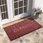 Yimobra Welcome Front Door Mat Outdoor, Heavy Duty Sturdy Non Slip Doormats, Rubber Backing, Low-Profile Entrance Rugs, Absorbent Resist Dirt, Easy Clean Patio Garage Floor Mats, 47X24 Inch, Wine Red