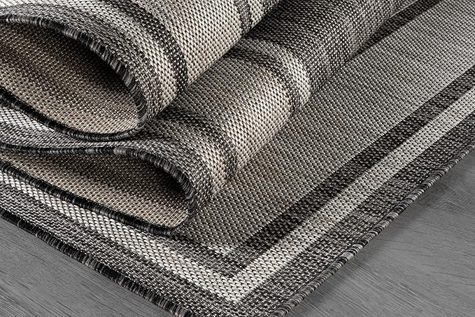 Beverly Rug Large Outdoor Rug 9x12 Modern Bordered Area Rugs for Indoor and Outdoor Patio Deck Porch Garden Waterproof Weather Sun Resistant Washable Outside Carpet (9 x 12 Dark Gray)