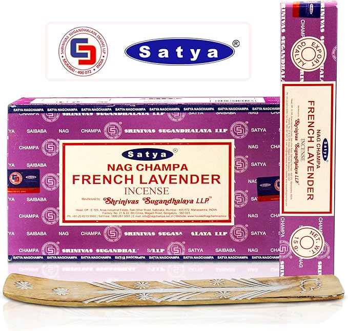 Satya French Lavender Incense Sticks 180 gm (15GM X 12 Pack) from Satya Sai Baba Nag Champa and Raajsee Incense Sticks Holder Bundle, Free from Chemicals,Natural Insenses