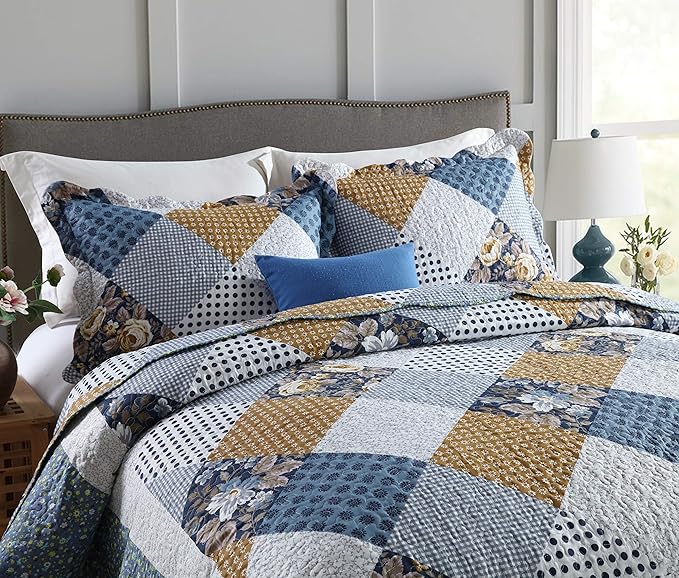 Travan 3-Piece King Bedspread Quilt Sets Patchwork Floral Oversized Reversible Soft Quilted Bedding Coverlet Set for All Seasons, King Size