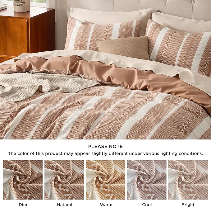 Bedsure Waffle Weave Duvet Cover King - 100% Cotton Boho Duvet Cover Set with 2 Pillowcases - Extra Soft Terracotta Textured Comforter Cover with Zipper Closure (King, 104"x90")