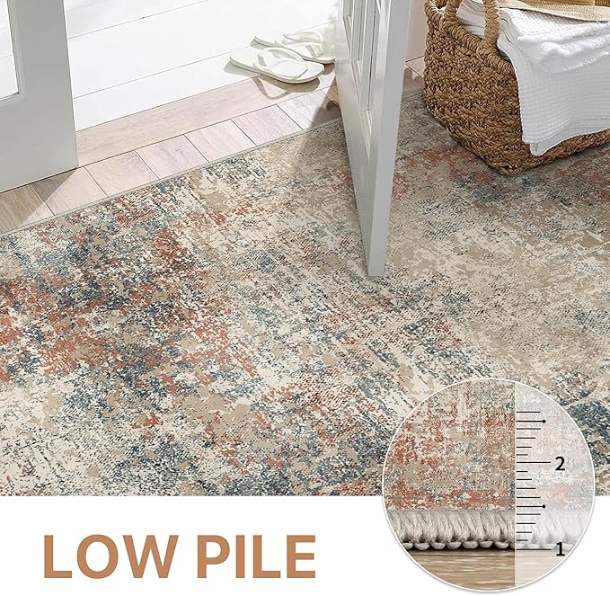 GENIMO Washable Area Rugs for Living Room, 6x9 Modern Non Slip Rugs, Low Pile Lightweight Soft Print Rug for Bedroom, Dining Room, Home Office, Multi