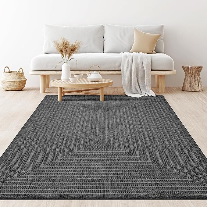 Adiva Rugs Outdoor Indoor Area Rug, Weather Resistant, Easy to Clean, Stain Resistant Floor Mat for Dining Room, Backyard, Deck, Patio (Pebble Weiss, 5' x 7')