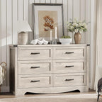 Dresser for Bedroom with 6 Drawers, 48" Wide Wood Chest of Drawers with Deep Drawers & Mental Handle, Modern Dresser TV Stand, Wooden Closet Storage Organizer for Living Room, Hallway, Entryway, Grey