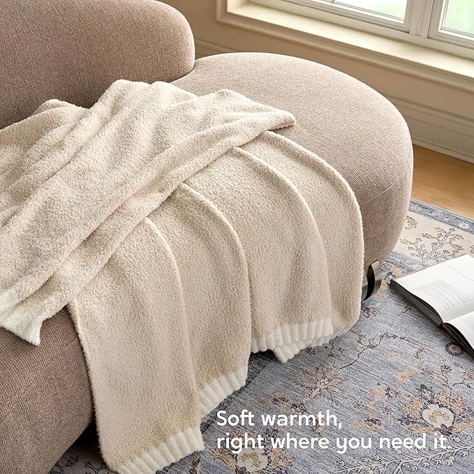 Joiedomi Twin Blanket for Couch Bed Sofa, Beige Knitted Blankets Gifts for Women Mom Girls, Cozy Cute Soft Throw Home Room Decor Aesthetic for Women Mothers Birthday Gifts 60x80 Inches