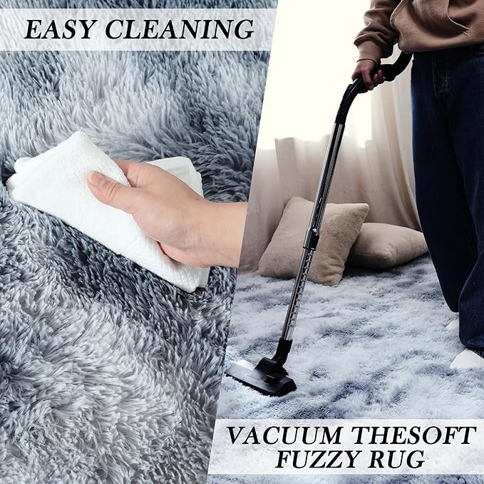 Fluffy Area Rug Living Room: Grey Shag Rug 6x9 Plush Rugs for Living Room - Large Fuzzy Soft Carpet (Tie-Dyed Light Gray, 6x9 Feet)