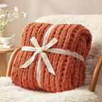 Amélie Home Chunky Knit Throw Blanket for Couch, Soft Chenille Crochet Blanket for Sofa, 50"x60", Burnt Orange
