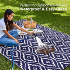 OLANLY Outdoor Rug 5x8 ft Waterproof, Outdoor Plastic Straw Rug with Geometric Pattern Clearance, Reversible RV Mat for Patio, Camping, Balcony, Deck, Backyard, Navy & White