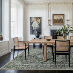 GENIMO Machine Washable 9x12 Area Rugs for Living Room, Non Slip Vintage Rugs, Low Pile Lightweight Chenille Print Rug for Bedroom, Dining Room, Home Office, Night Black