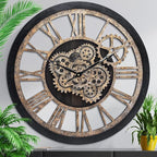 HOIBAI Large Wall Clock, 24 Inch Wall Clocks for Living Room Decor Farmhouse Vintage Rustic Kitchen Wall Decor Vintage Roman Big Oversized Wall Clock for Home Bedroom House Office, Moving Gears Clock