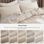 Bedsure Cotton Duvet Cover Queen Size - 100% Cotton Waffle Weave Beige Duvet Cover Queen Size, GentleSoft™ and Breathable Bedding Set for All Season, 3 Pieces, 90"x90"