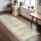 GENIMO Runner Rug 2x10 Machine Washable Non Slip Vintage Hallway Runner Rug, Low Pile Lightweight Rugs for Indoor Entryway, Hallway, Kitchen and Corridor, Antique Taupe