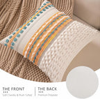 Boho Chenille Tufted Couch Throw Pillow Covers 18x18 Inch Set of 2 Farmhouse Striped Decorative Pillow Covers Accent Neutral Pillowcase Yellow Teal Cushion Cover for Living Room Sofa Bed