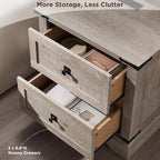 T4TREAM 24" Farmhouse Nightstand with Charging Station, Large End Table with 2 Storage Drawers, Rustic Wood Sofa Bedside Table for Bedroom, Light Rustic Oak