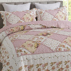 Travan 3-Piece Quilt Set Quilted Bedspread Lightweight Coverlet Set Garden Style Floral Printed Oversized Quilted Bedding Set with Shams for All Season, Exquisite, King Size