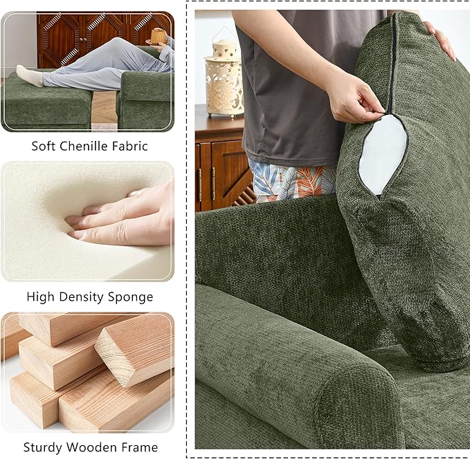 35.82” Accent Chair with Ottoman Upholstered Living Room Chairs for Reading Chair with Chaise Lounge Chairs Indoor, Comfortable Armchair for Bedroom (Green, 35.82")