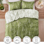 Love's cabin Olive Green Full Comforter Set - Full Size Comforter Set, 3 Pieces Cute Floral Bedding Sets for All Seasons,1 Soft Reversible Botanical Flowers Comforter and 2 Pillow Shams