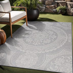 Medallion Outdoor Rug 6x9 Washable Outside Carpet for Indoor Patio Porch Waterproof Easy Cleaning Non Shedding Area Rugs Gray 6 x 9