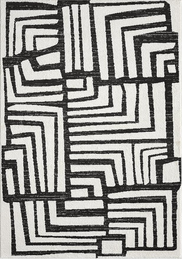 Abani Nomad Cream & Grey Area Rug 9' x 12' for Living Room, Bedroom - Geometric Box Design - Durable & Easy to Clean