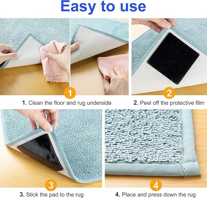 Audend Double Sided Rug Gripper, 12 Pack Non Skid Rug Pads, Rug Stickers on Wood Floor and Tile Floors, Black Carpet Gripper, Rug Gripper for Indoor, Outdoor, Home, Kitchen,Yoga Mat