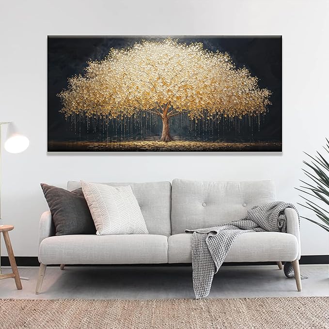 Tsomzxng Abstract Wall Art Gold Tree Of Life Artwork Canvas Art Wall Decor Painting Prints Gold Tree Large Abstract Wall Decor Picture For Living Room Bedroom Home Office Artwork 29"X 58"