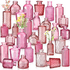 Yaomiao 30 Pcs Vases Bulk Colored Flower Glass Vases Bud Vintage Colored Glass Bottles Colorful Rustic Embossed for Home Wedding Table Decorations Gifts(Pink Series)