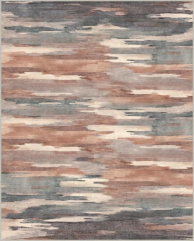 Area Rugs 8x10 Machine Washable Rug for Bedroom Living Room Dining Room, Large Modern Abstract Soft Rugs, Indoor Low Pile Carpet with Non Slip Rubber Backing, Ocher Brown