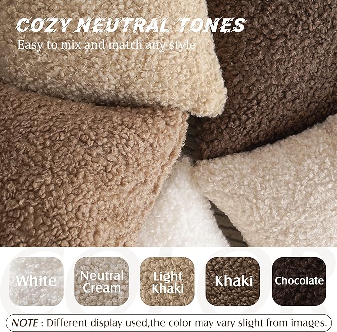 Foindtower 2 Pieces 26x26 Inch Khaki, Faux Fur Throw Pillow Cover Accent Sherpa Pillow Fuzzy Soft Pillowcases Sheepskin Decorative Fleece Cushion Case for Bed Couch Living Room