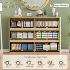 Natural 6 Drawers Dresser for Bedroom, 48" Wide Wood Chest of Deep Drawers with Curved Profile, Handleless, Modern Fluted Dresser TV Stand, Storage Closet Drawer Organizer for Bedroom