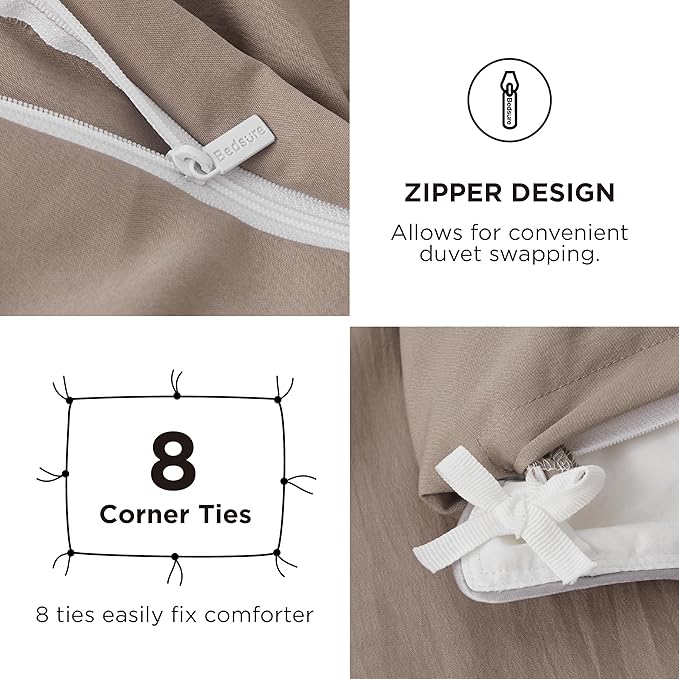 Bedsure Duvet Cover King Size with Fitted Sheet - 4 Pieces Prewashed Cotton-Like Extra Soft Bedding Set, Includes 1 Duvet Cover 104x90 Inches with Zipper Closure, 2 Pillow Shams, 1 Fitted Sheet, Khaki