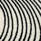 Abani Nuevo Beige Black Swirls Modern Area Rug 6' Round for Living Room, Bedroom - Abstract Design - Durable & Easy to Clean