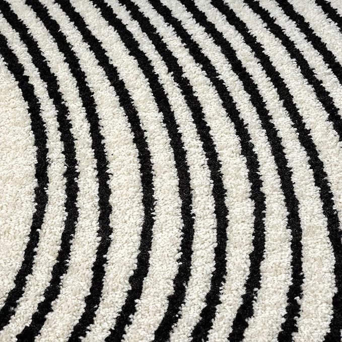 Abani Nuevo Beige Black Swirls Modern Area Rug 6' Round for Living Room, Bedroom - Abstract Design - Durable & Easy to Clean