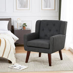 Accent Chair Button-Tufted Upholstered Living Room Chairs Comfy Reading Chair Mid Century Modern Chair with Linen Fabric Lounge Arm Chairs for Living Room Bedroom (Dark Grey)