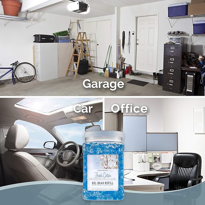 SMELLS BEGONE Odor Eliminator Gel Bead Value Pack - 72 oz - Air Freshener - Made with Essential Oils - Eliminates Odors in Bathrooms, Pet Areas, Cars, & Boats - Fresh Cotton Scent