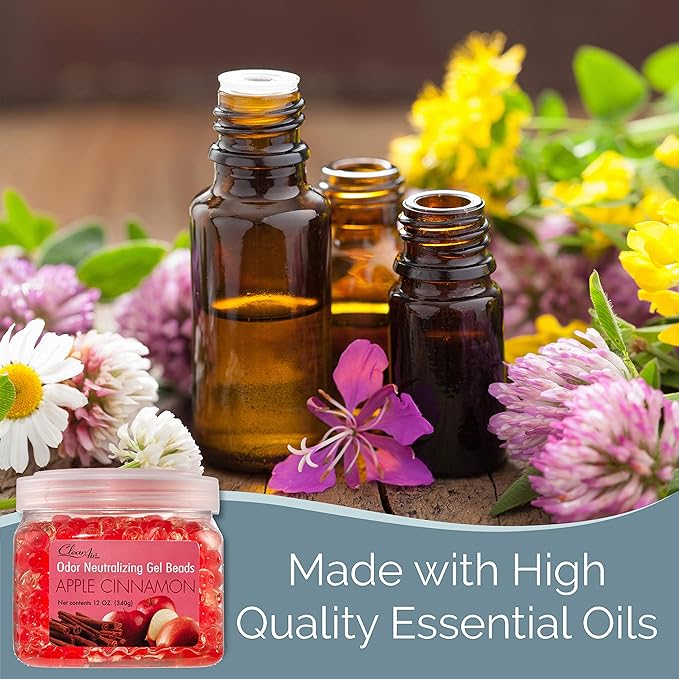 Clear Air Odor Eliminator Gel Beads - 12 oz, Pack of 2 - Air Freshener Made with Essential Oils - Eliminates Odors in Bathrooms, Cars, Boats, RVs & Pet Areas - Apple Cinnamon Scent