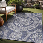 Medallion Outdoor Rug 6x9 Washable Outside Carpet for Indoor Patio Porch Waterproof Easy Cleaning Non Shedding Area Rugs Blue 6 x 9