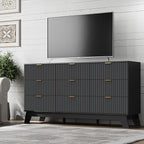 Fluted 9 Drawer Dresser, 57.1" Wide Modern Boho Chest of Drawers, Wooden Storage Dresser TV Stand for Bedroom, Living Room, Closet, Hallway, Curved Profile Design