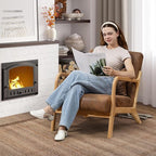 Modern Accent Chair, Cotton Linen Fabric Upholstered Lounge Armchair with Solid Wood Frame for Living Room, Bedroom, Reading Nook (Brown-Gilding)