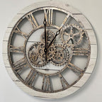 The Gears Clock The Original Real Moving Gear Wall Clock Vintage Industrial Oversized Rustic Farmhouse (24 inch (60cm),White Farmhouse)