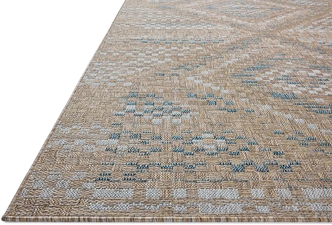 Loloi Amber Lewis Topanga Collection TOP-04 Natural/Aqua 5'-3" x 7'-6" Indoor/Outdoor Area Rug