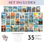 97 Decor Vintage Travel Decor - Travel Posters Wall Art Prints, Vintage Postcards from Around The World, City Landscape Aesthetic Pictures Retro Popular Cities Photo Collage Kit for Teen Bedroom (4x6)